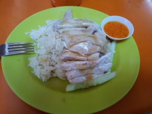 Hainanese chicken from the famous Tian Tian (where Anthony Bourdain went). The rice was better than the chicken!