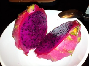 red dragonfruit!! slightly sweeter and more expensive than the white variety