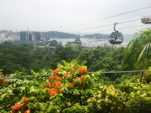 relaxing at The Jewel Box and watching the cable cars connecting Mount Faber and Sentosa